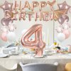 GLZLMM 4th Birthday Balloon 4th Birthday Decorations Rose Gold 4 Balloons Happy 4th Birthday Party Supplies Number 4 Foil Mylar Balloons Latex Balloon for Girls,Boys,Women,Men