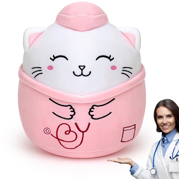 Jenaai 12 Inches Nurse Cat Stuffed Animals Kitty Stuffed Animal Nurse Stuff Gift for Women Nurse Week Graduation Christmas(Pink)