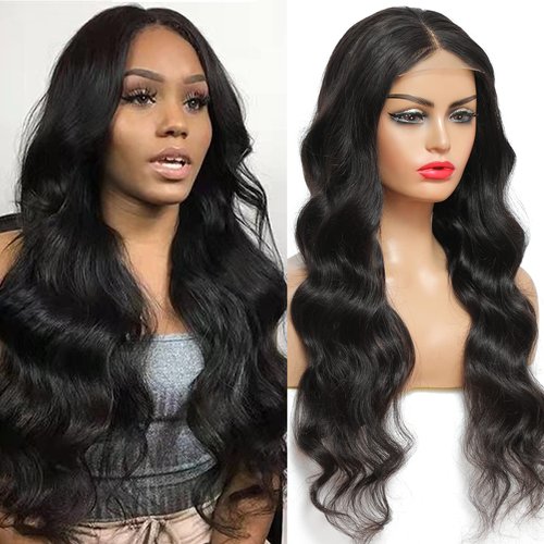 Tendersse Lace Front Wigs Human Hair Pre Plucked Body Wave Wig Glueless 4x4 Closure Wigs for Black Women Human Hair lace closure human hair wig with Baby Hair Natural Black Color(28inch)