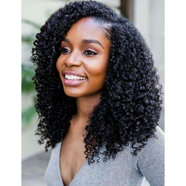 Luwigs Afro Kinky Curly 3B 3C Clip in Hair Extensions for Black Women Real Brazilian Virgin Human Hair Clip Ins Natural Color 7pcs/set (12 inches, 3B 3C Afro Kinky Curly)