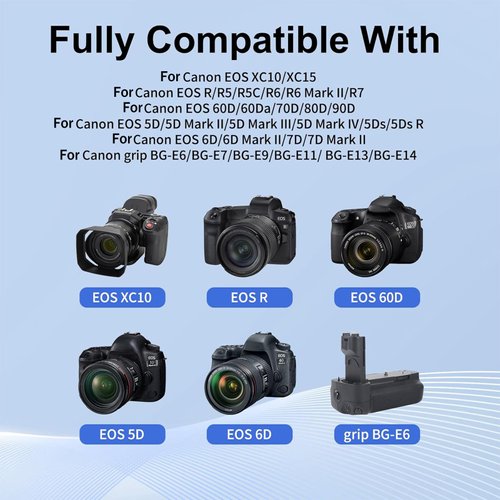 2-Pack LP-E6NH / LP-E6 Battery and LED Dual Charger Set, forCanon EOS R R5 R6 R7 5D Mark II III and IV 90D 70D 5Ds 6D 5Ds 80D 7D 60D 5Ds MKii, MKii MKiii MKiv 5D4 Digital Camera Battery