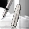 Hongdian 100 Piston Fountain Pen Silver Steel, Iridium Medium Nib Calligraphy Pen, Smooth Writing Pen with Pen Case Set