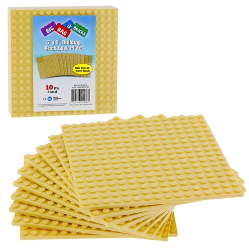 SCS Direct Brick Building Base Plates - Small 5"x5" Sand Baseplates (10pcs) - Dual Connectivity Connects Building Blocks on Both Top and Bottom Sides, Tight Fit w All Brands, Perfect for Play Tables