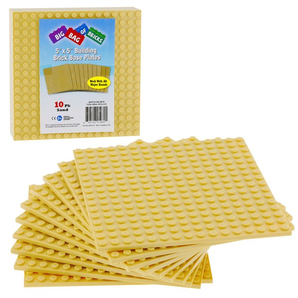 SCS Direct Brick Building Base Plates - Small 5"x5" Sand Baseplates (10pcs) - Dual Connectivity Connects Building Blocks on Both Top and Bottom Sides, Tight Fit w All Brands, Perfect for Play Tables