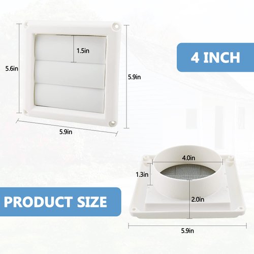 Cenipar 4" Dryer Vent Cover for Exterior Wall Vent Hood Outlet with Screen Includes 4 Screws 4" Dryer Vent Cover (White)