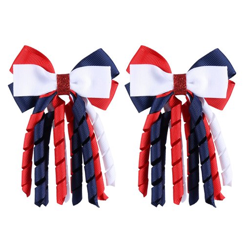 SUPCLIPS Independence Day Hair Bow Clips 3 Inch Red White Navy Blue Curly Ribbon Hair Clips Handmade School Kids Girls Hair Accessories for 4th of July