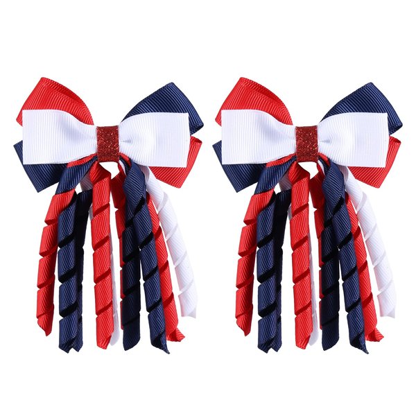 SUPCLIPS Independence Day Hair Bow Clips 3 Inch Red White Navy Blue Curly Ribbon Hair Clips Handmade School Kids Girls Hair Accessories for 4th of July