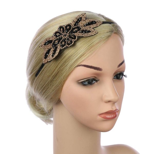 Beaupretty 1920s Headband Flapper Headpiece Vintage Beads Hair Hoop Big Flower Hair Hoop Retro Flower Leaf Headband 1920s Hair Hoop Bridal Accessories Party Headdress Miss Antique Rhinestones