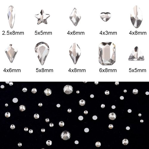 Tisslan 100pcs Flat Back Crystal Clear Glass Shape Nail Rhinestones 720pcs Loose Cystal Beads Nail Art Decoration Craft Accessory