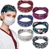6 Pieces Nursing Headbands with Buttons for Nurses Doctor Women Boho Bandana Headbands Wide Stretch Head Wraps Elastic Hair Bands for Face Covering Holder Ear Protection (Colorful Pattern)
