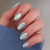 Blue Press on Nails Short Oval Fake Nails Chrome False Nails Press ons with Design Glossy Full Cover Acrylic Nails Almond Glue on Nails Cute Artificial Stick on Nails for Women Decorations 24Pcs