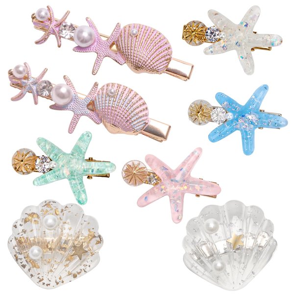 8 Pieces Shell Starfish Hair Clip Set, Catcan Beach Seashell Hair Clip Alligator Seashell Hair Accessories Headwear Hairstyle Tool for Women