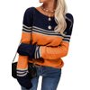 Danedvi Women Autumn Winter Colorblock Pullover Sweaters Round Neck Striped Slim Fitting Knitwear Tops Orange