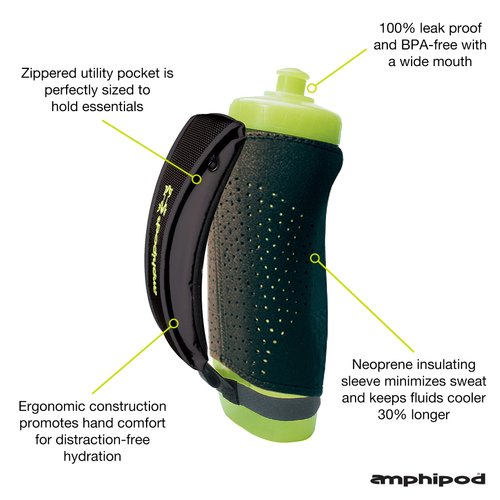 Amphipod Hydraform Handheld Thermal-Lite Water Bottle, BPA-Free, Insulated Sleeve, Storage Pocket for Running & Walking (20 oz.), Black
