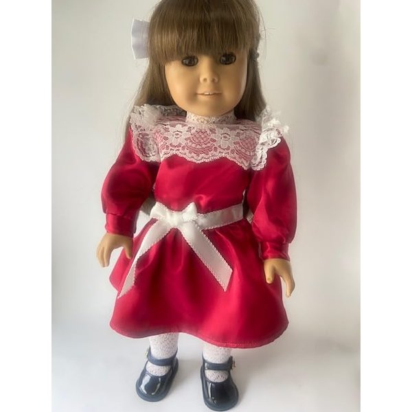 Berry Red Victorian Christmas Holiday Dress Compatible for 18 inch Samantha American Girl , Our Generation, American Fashion World Doll Clothes