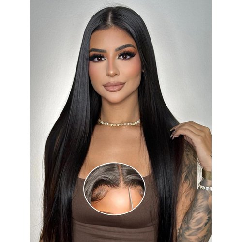 Glueless Wigs Human Hair Pre Plucked Pre Cut 6x4 Straight Lace Front Wigs Human Hair 30 Inch Hd Lace Front Closure Wigs for Women 180% Density Wear and Go Glueless Wig Ready to Wear Natural Black