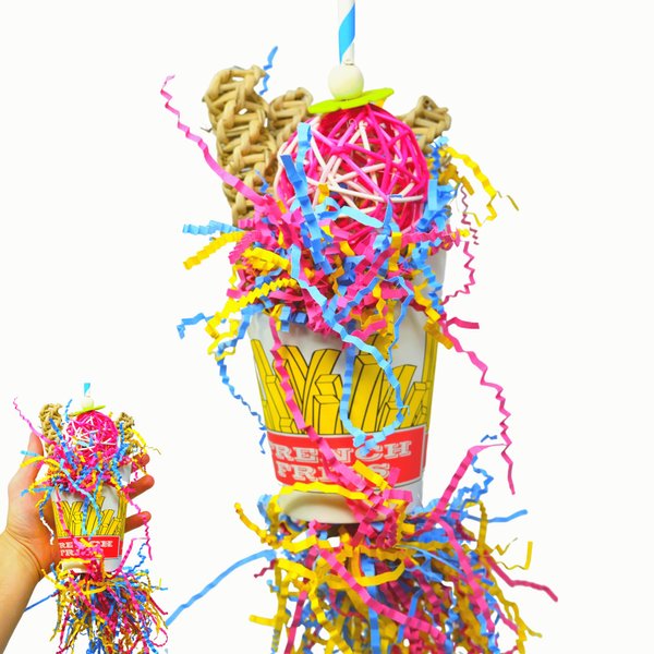 Bonka Bird Toys 2334 Order of Fries Small Medium Bird Toy Foraging Natural Vine Ladders Cup Paper Shred Cockatiels Parakeets Conures and Other Similar Sized Birds