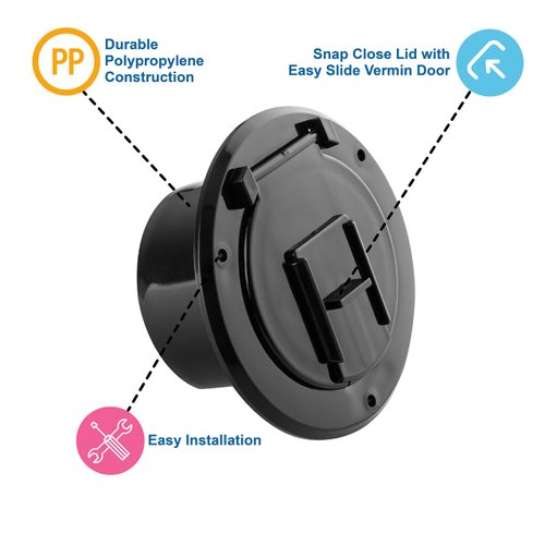 Halotronics RV 4 1/4-inch Round Electrical Cable Hatch for 30 Amp Cords (Black)