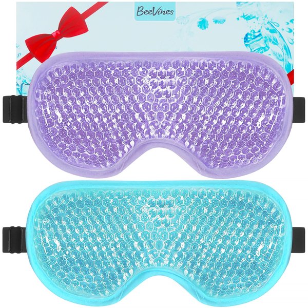 BeeVines Gel Eye Mask, 2 Pack Cooling Ice Sleeping Masks for Puffy Eyes for Men & Women, Cold & Warm Sleep Compress for Post Surgery, Puffiness, Allergies, Sinuses & Migraines (Blue & Purple)