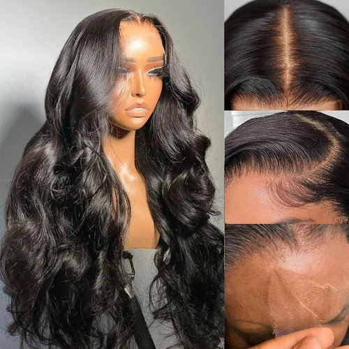 13x6 HD Body Wave Lace Front Wigs Human Hair Pre Plucked 200% Density 12A Transparent Lace Frontal Wigs with Baby Hair Wear and Go Glueless Brazilian Wigs Human Hair for Women Natural Black 20 Inch