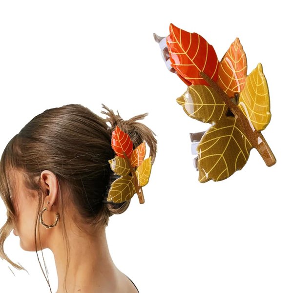 Maple Leaf Hair Claw Clips for Women Fall Leaf Hair Clips Thanksgiving Day Hair Accessories Non Slip Hair Clamp Glossy Hair Barrettes Orange Hairpin for Long Thick Thin Hair