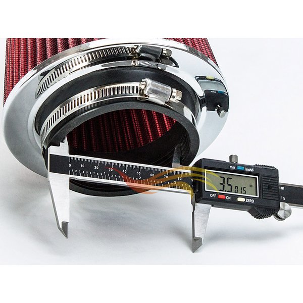 RED 3.5" 89 mm Inlet Truck Cold Air Intake Cone Replacement Performance Washable Clamp-On Dry Air Filter (8" Tall)