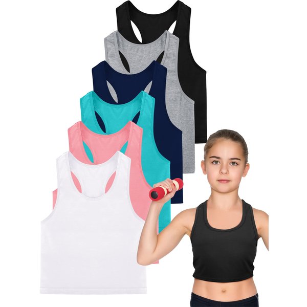 6 Pieces Girls Dance Tank Top Racerback Crop Tank Top Sleeveless Dance Top for Ballet Gymnastics Dancewear (Fresh Color, 5-6 Year)