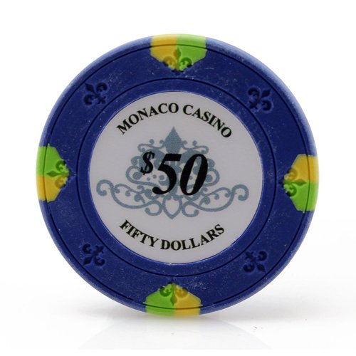 Versa Games Monaco Casino Clay Poker Chips in 13.5g - 50 Piece - (Choose Color) (Blue)