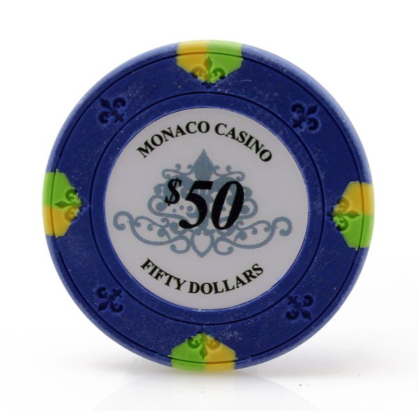 Versa Games Monaco Casino Clay Poker Chips in 13.5g - 50 Piece - (Choose Color) (Blue)