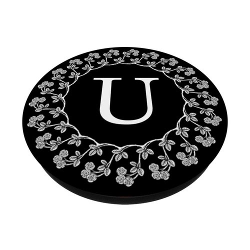 Fun Cell Phone Pop Up Holder,Cute White Floral Rose Letter U PopSockets Grip and Stand for Phones and Tablets