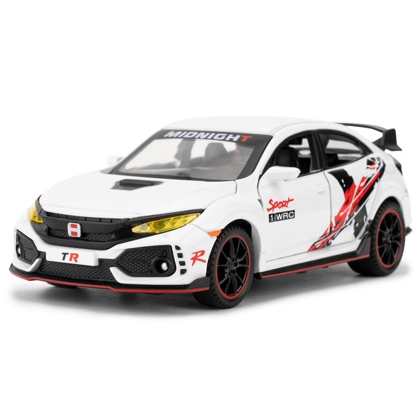 WAKAKAC Diecast Car 1/32 for Honda Civic Type-R Model Car Pull Back Toy Car with Light and Sound Model Vehicles for Boys Girls Gift(White)
