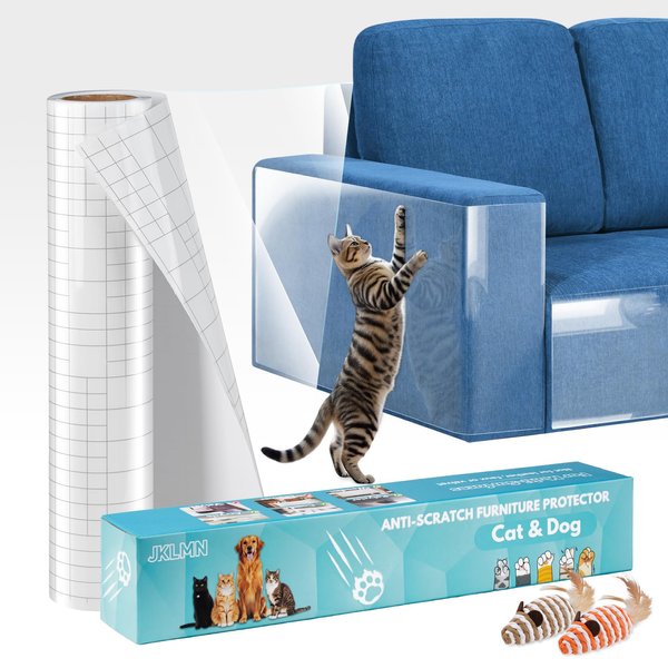 Anti-Cat Scratch Furniture Protector - Clear Vinyl Couch Protector from Cat Claws, Scratch Deterrent Tape for Sofa Corners, Single-Sided Sticky Couch Protector for Cats (200"x 12.4")