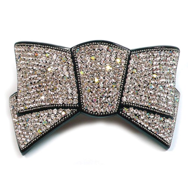 Teri's Boutique Women's Crystal Rhinestone Bow Ribbon Barette Hair Clip Pin
