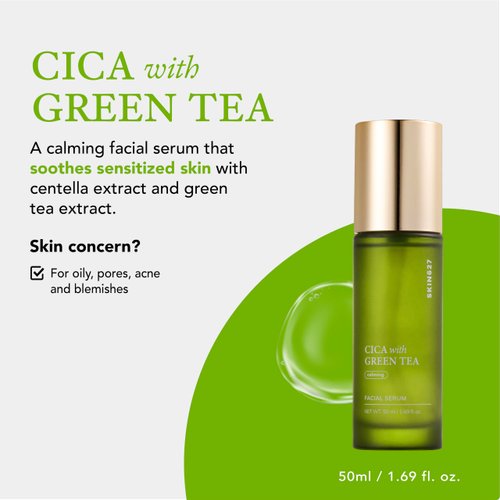 SKIN627 Daily Face Serum CICA with Green Tea - Korean Skin Care Moisturizer, 1.69 oz
