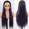 SISIFIRE Purple Highlight Lace Front Wigs for Women Silky Straight Preplucked Hairline Synthetic Heat Resistant Fiber Glueless Wigs for Daily Use 24 Inch