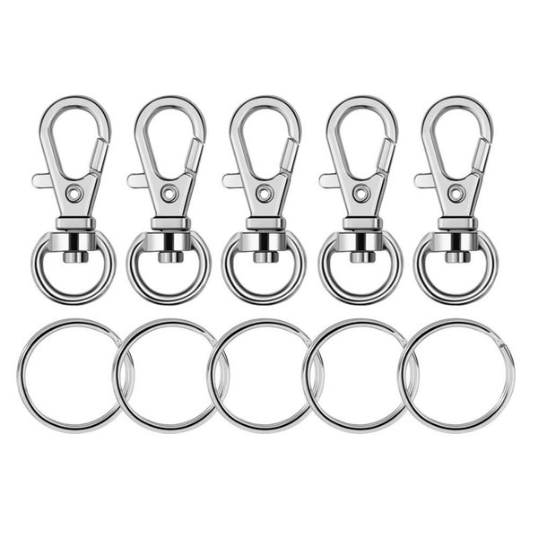 Paxcoo 100 Pcs Metal Swivel Lanyard Snap Hook with Key Rings (Silver)
