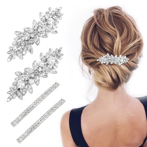 4 Pcs Hair Barrettes for Women Rhinestone Hair Clips Flower Hair Barrettes Crystal Pearl French Hairpins Hair Clip Barrettes for Women Wedding Accessories