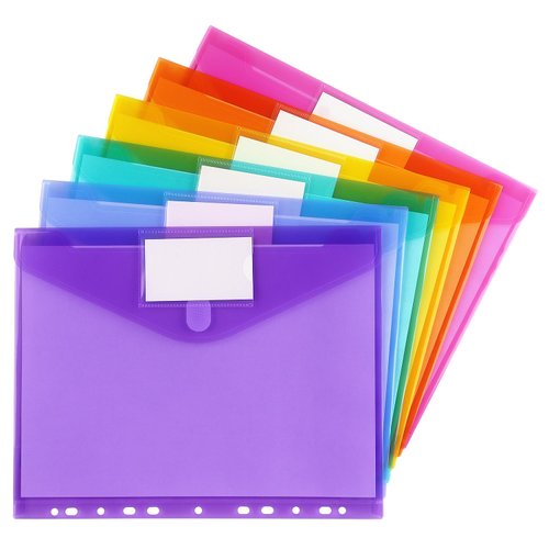6 Pack Binder Pocket Organizer Folders, 11 Holes, Letter Size, Poly Binder Pocket with Velcro Closure for School Supplies, Colorful