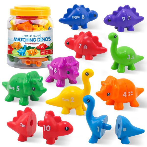 Montessori Learning Toys for Toddlers 1-3, Matching Letters Fine Motor Toy, Double-Sided 26 PCS ABC Dinosaur Alphabet Games for Kids Ages 3-5, Alphabet Learning Dinosaur Set for Kindergarten