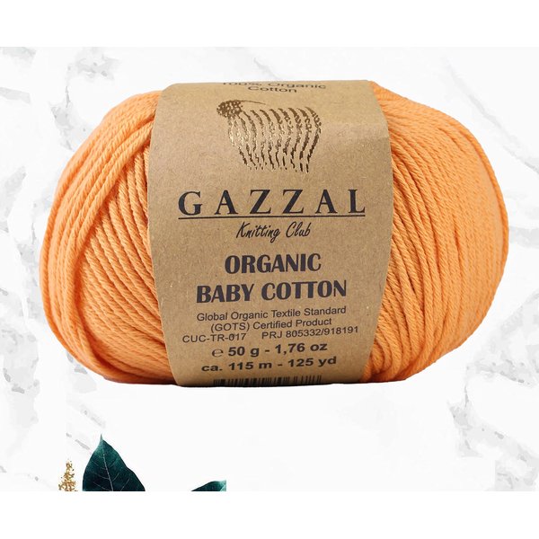 3 Ball(Pack) Gazzal Organic Baby Cotton Yarn, Total 5.28 Oz.100% Organic Cotton, Each 1.76 Oz (50g) /125 Yrds (115 m),3 Light DK,Global Organic Textile Standard Certified(Mustard Yellow - 418, 3 Pack)