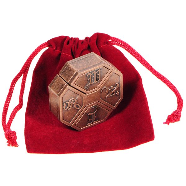 Hanayama News Cast Metal Brain Teaser Puzzle with Red Velveteen Pouch Bundled Items