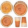 Gift Boutique Rustic Wood Slice Paper Party Supplies Tableware Set 24 9" Plates 24 7" Plate 24 9 Oz Cups 24 Lunch Napkins for Lumberjack Woodland Timber Wood Slice Camping Hunting Baby Shower Decor