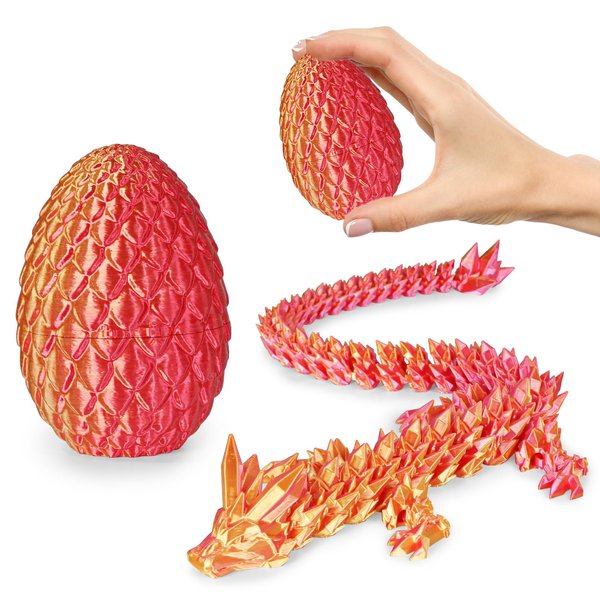 Small Dragon Eggs with Dragon Inside, 3D Printed Surprise Funny Gifts for Kids, Articulated Dragon Fidget Toys for Adults, Executive Desk Toys Office Room Décor (Orange Red)