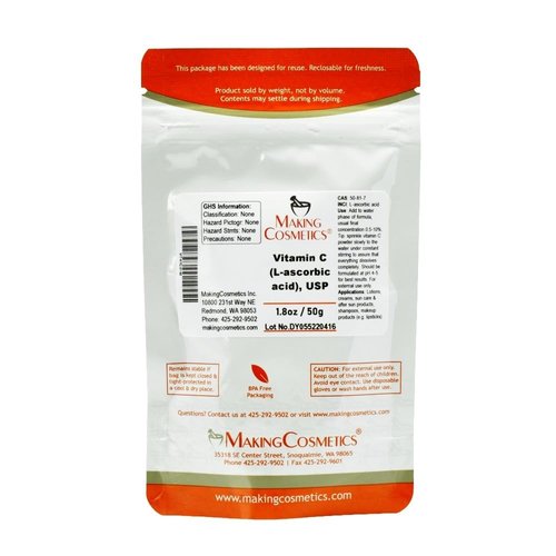 MakingCosmetics - Vitamin C Powder, USP-Grade (L-ascorbic Acid) - 1.8oz / 50g - Cosmetic Ingredient