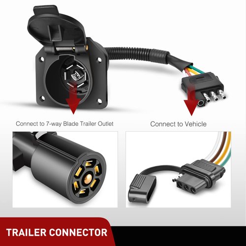 Nilight 4 Way Flat to 7 Way Round Blade Trailer Adapter Wiring Harness 4 Pin to 7 Pin Electrical Connector Wiring Plug Connector with Mounting Bracket for RV Truck Factory Tow Package,2 Years Warranty