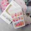 24Pcs Spring Press on Nails Short Square French Tip Fake Nails Full Cover Coffin Artificial Glue on Nails Pink Flower False Nails Design Nail Art Supplies for Women Girls DIY Acrylic Nail Decorations