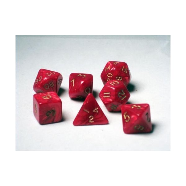 Crystal Caste RPG Dice Sets: Red Pearl Polyhedral 7-Die Cube/Set