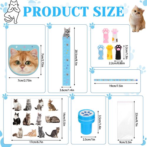 PerKoop 168 Pcs Cat Party Favors Set Cat Pencil Mini Notebook Sticker Stamp Stationery Cat Themed Party Favor for Kitten Animal Birthday Decorations Party Supplies Gift Prize Goody Bag Piñata Stuffer