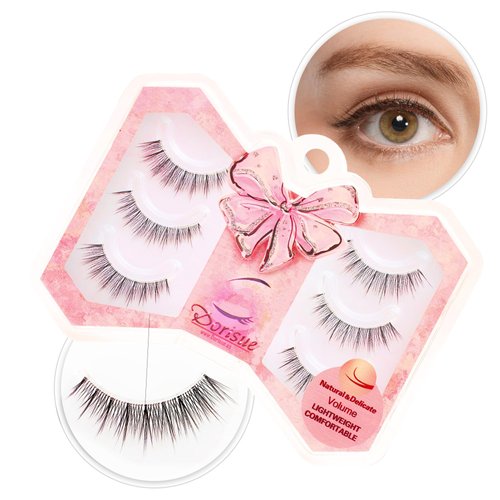 Dorisue false eyelashes Asian eye lashes 11mm Natural wispy lashes 3 Pairs Set Reuseable Q8
