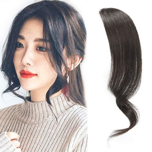 Dsoar 2PCS Wave Side Bang Clip in Bangs Real Human Hair Wave Fringe Hair Extensions(Natural Black Color)